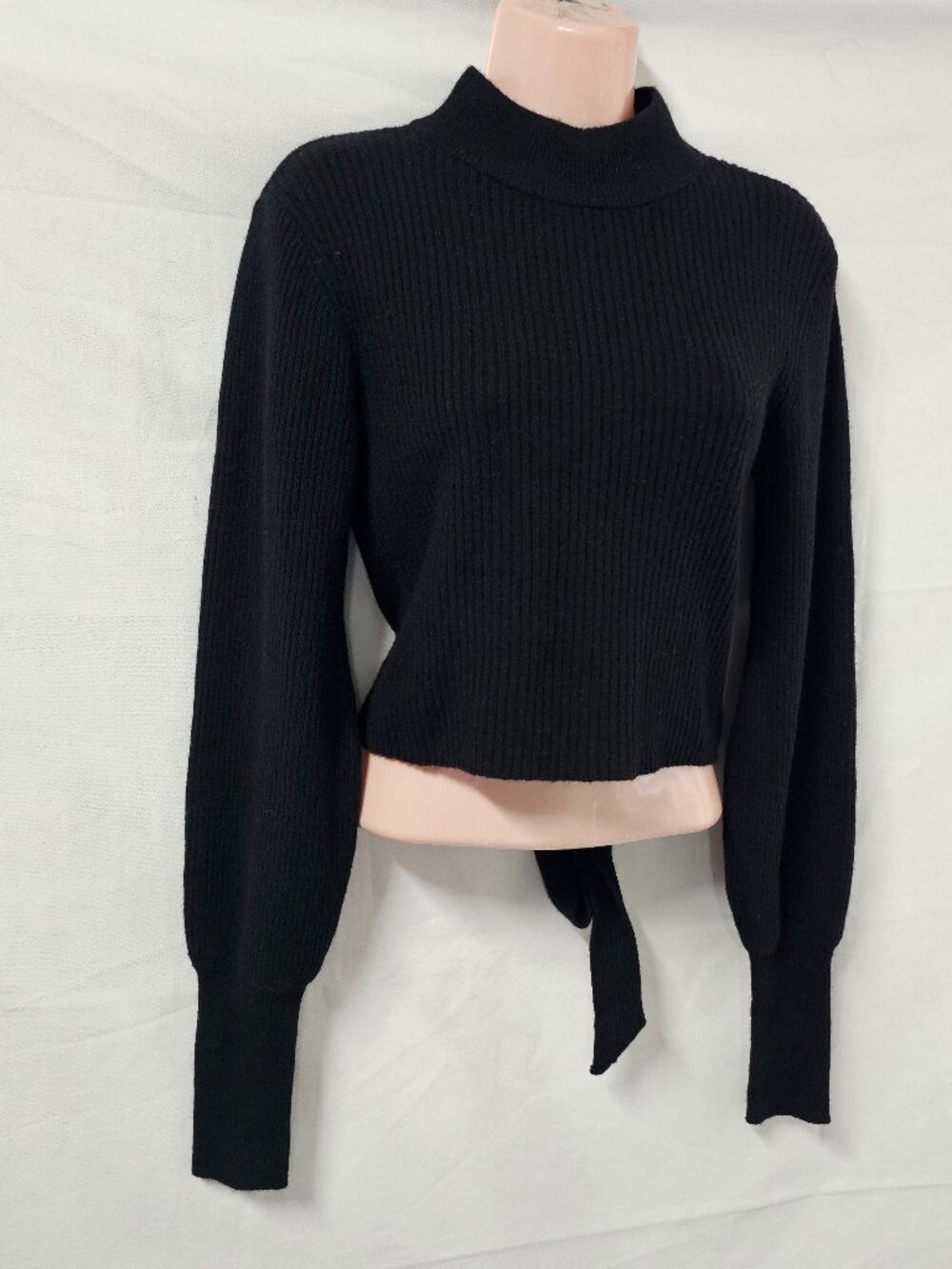 Reformation Osteria Open Back Tie Mock Neck Cashmere Sweater Women Size S Black